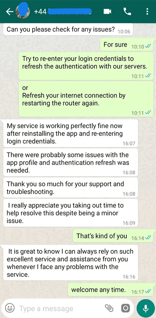 WhatsApp chat screenshot of PrimaProTV support helping a customer set up IPTV