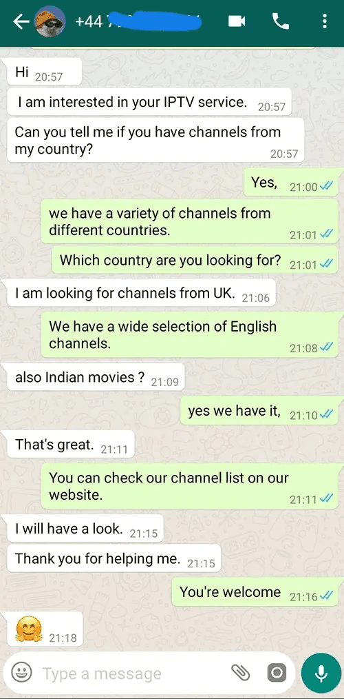 WhatsApp order confirmation screenshot from PrimaProTV customer support