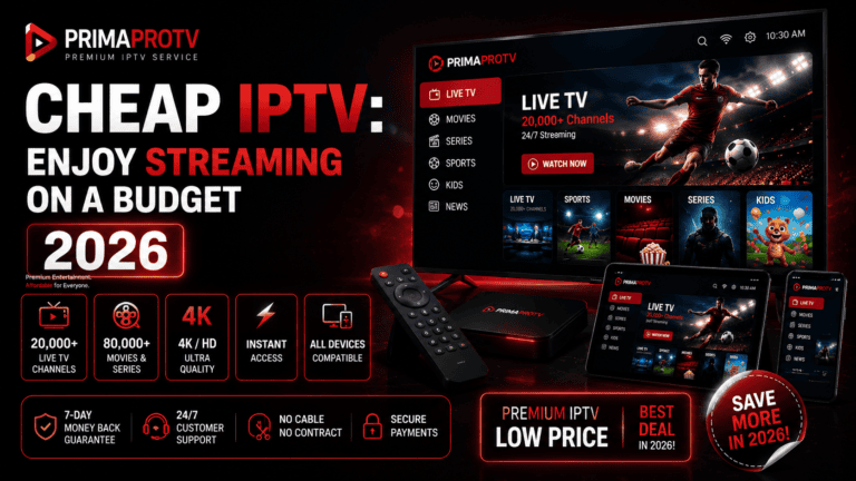 Budget-friendly IPTV streaming service interface with affordable channel packages