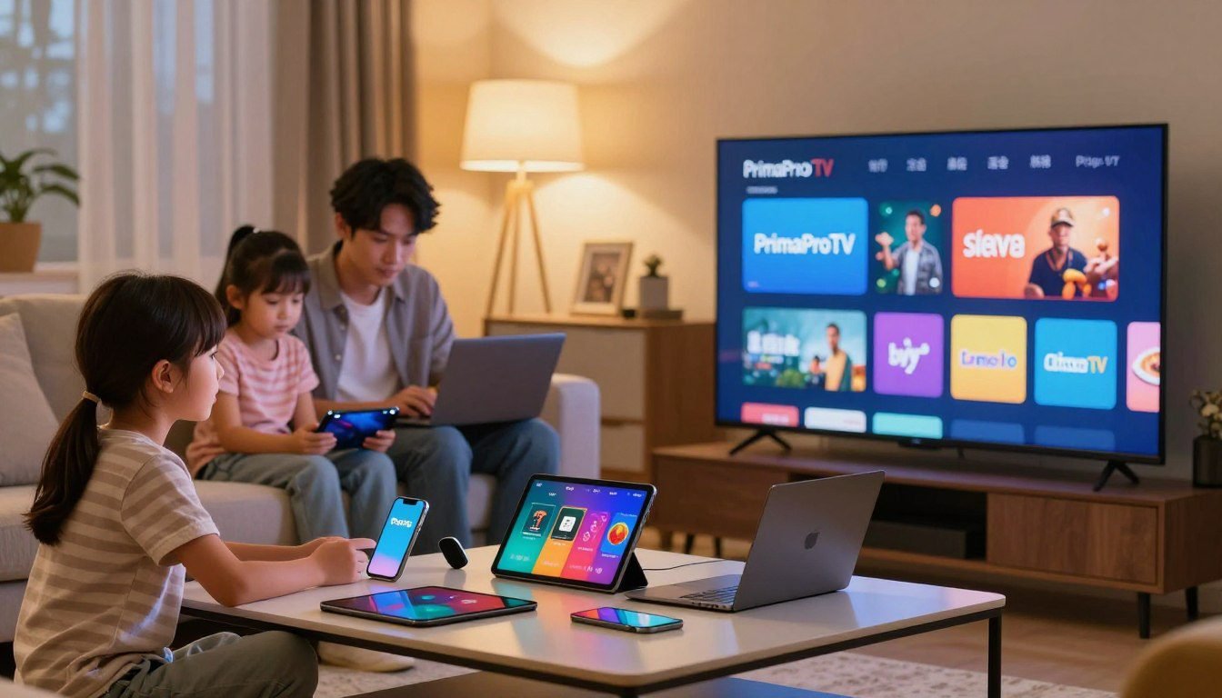 Family watching live TV in a living room, illustrating whether IPTV is legal in the US