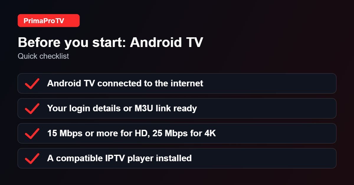 Checklist before watching IPTV on Android TV with PrimaProTV