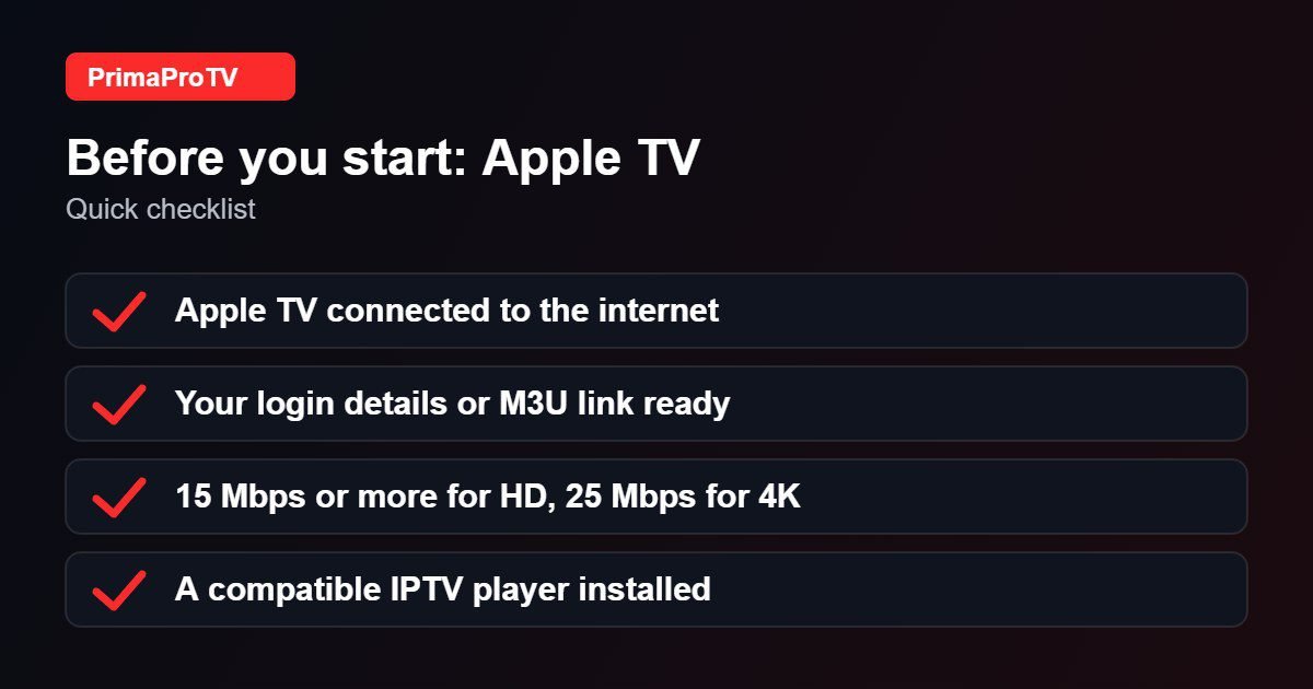 Checklist before watching IPTV on Apple TV with PrimaProTV