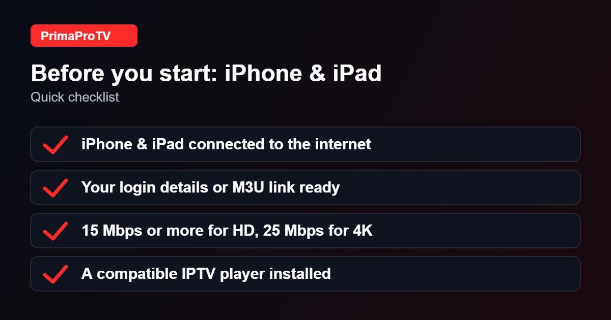 Checklist before watching IPTV on iPhone & iPad with PrimaProTV