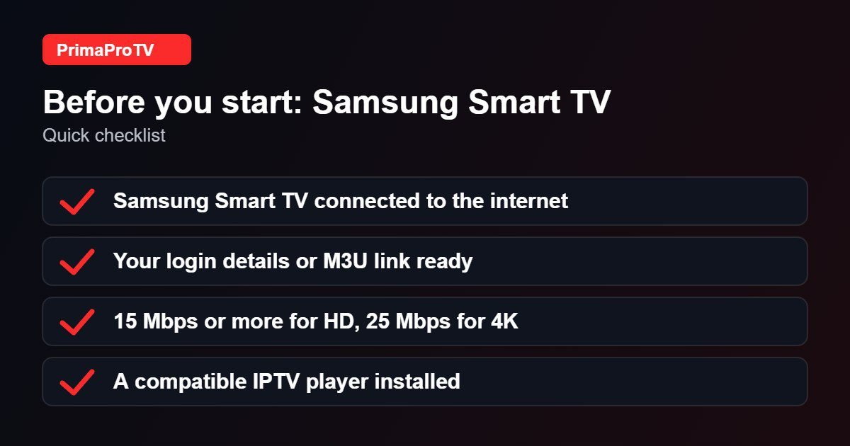 Checklist before watching IPTV on Samsung Smart TV with PrimaProTV